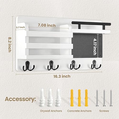 Miniatura 3 de Nekon Organizador de correo para pared con pizarra, 16.5 pulgadas de ancho x 8.6 pulgadas de alto x 3.7 pulgadas de profundidad, soporte decorativo
