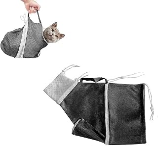 Cat Bathing Grooming Bag - Anti Bite & Anti Scratch Adjustable Pet Restraint for Bathing, Nail Trimming, Medicine, Injection - Secure & Calming with Adjustable Straps & Zippers (Black)