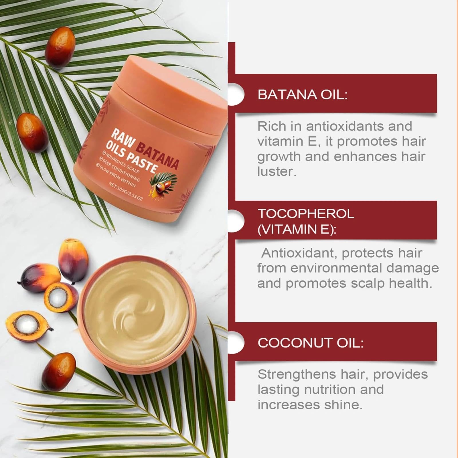 Raw Batana Oil Paste, Raw Batana Oil for Hair Condition & Shine, Nourishing Hair Strengthener Paste for Women & Men Anti Loss - Image 4