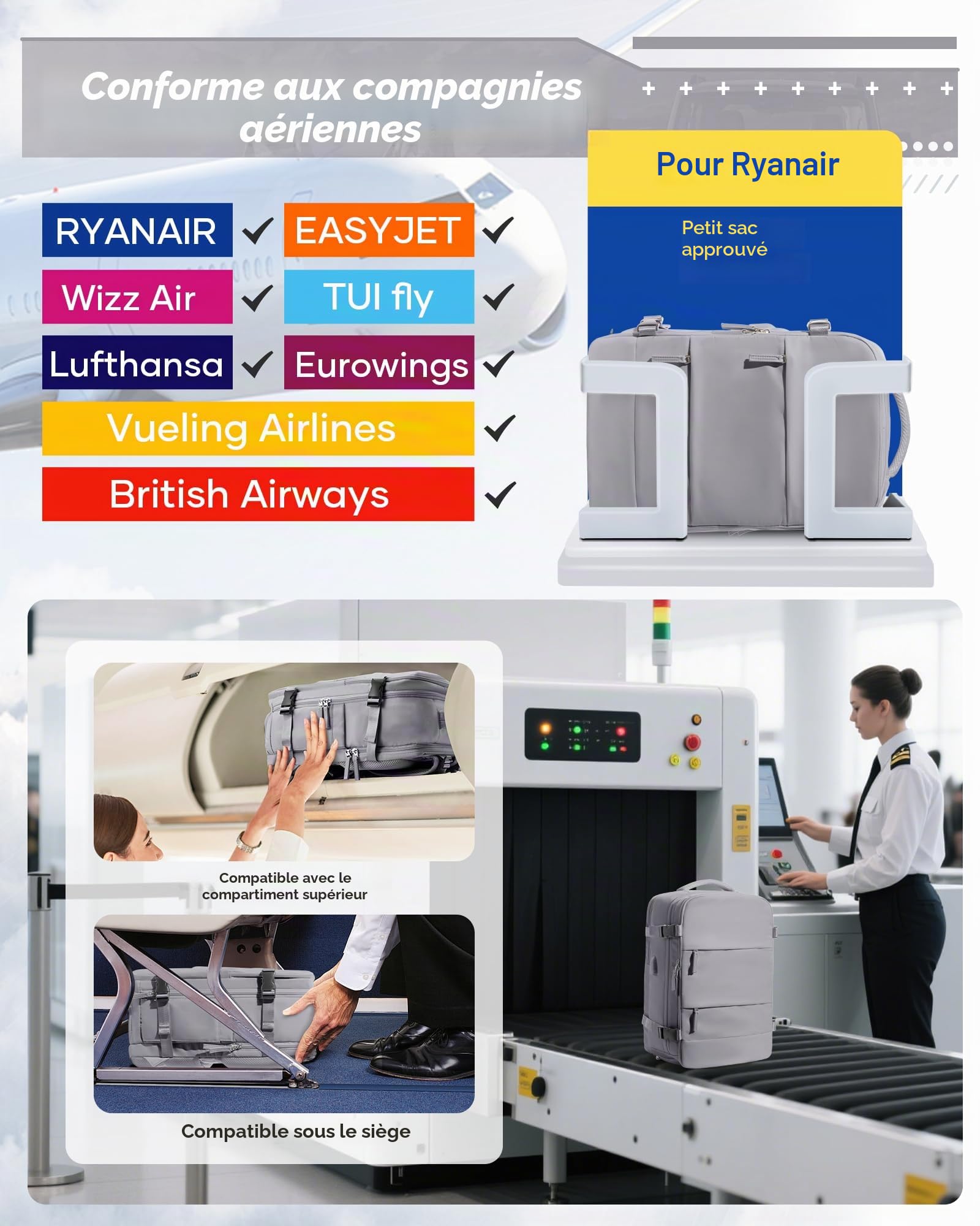 SZLX Sac à Dos Sous Vide Bagage à Main Pour Femmes, Sac à Dos Airbag Avec Système De Vide Pour Le Voyage, Ryanair Travel Ruscksack Taille Cabine Avec Pompe étanche Valise Sous Vide Pour Homme