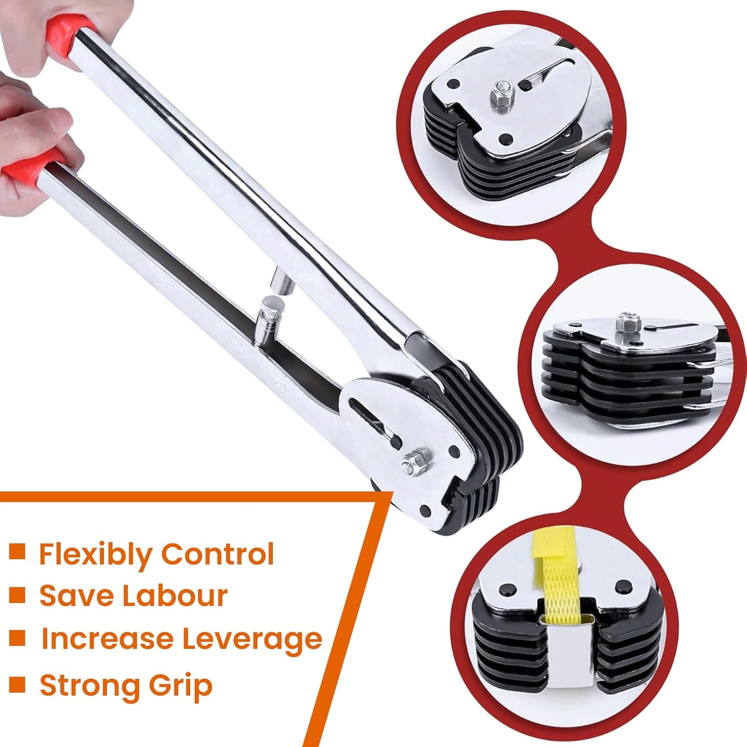 Heavy Duty Strapping Kit for Pallet Packaging – Manual Steel Banding Tool Set | Tough Industrial Packing Kit | Red Pallet Strapper for Warehouse, Freight, & Shipping