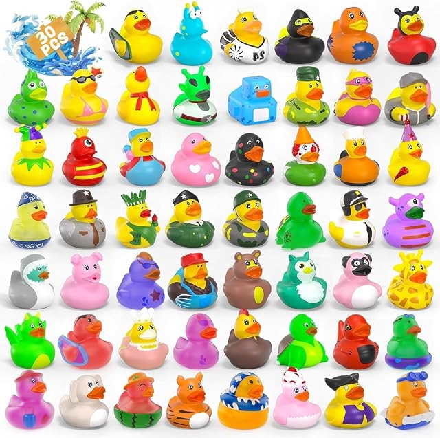 KAHEIGN 30 Piezas Patos de Goma, Surtido Aleatorio Patos de Goma Juguetes para El Baño con Bolsa de Malla…