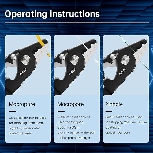 Miniatura 4 de Duogalia Pelacables de fibra óptica VCFS-33, herramienta de pelado de fibra óptica de 3 orificios de puerto con mango de 6 pulgadas, llave hexagonal