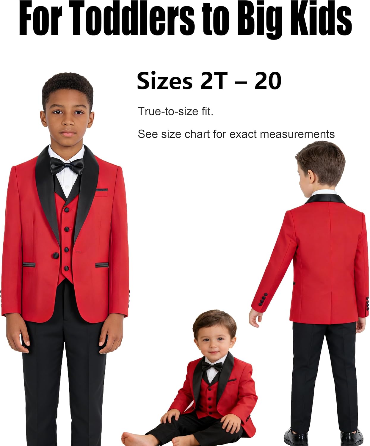 Boys Formal Suit Set Slim Fit Shawl Lapel Tuxedo Outfit with Bow Tie