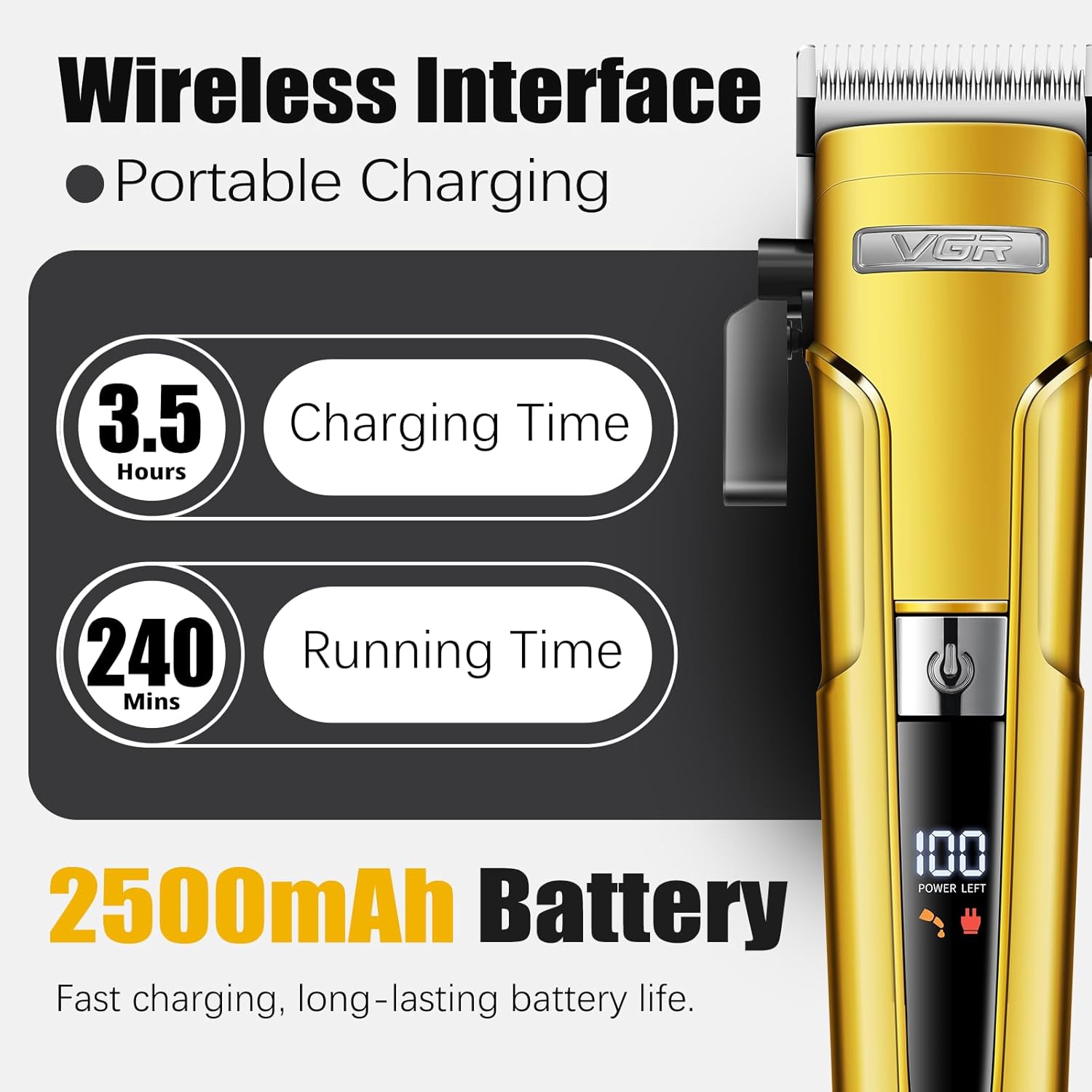 VGR 694 Hair Clipper with adjustable lever and various guide combs.