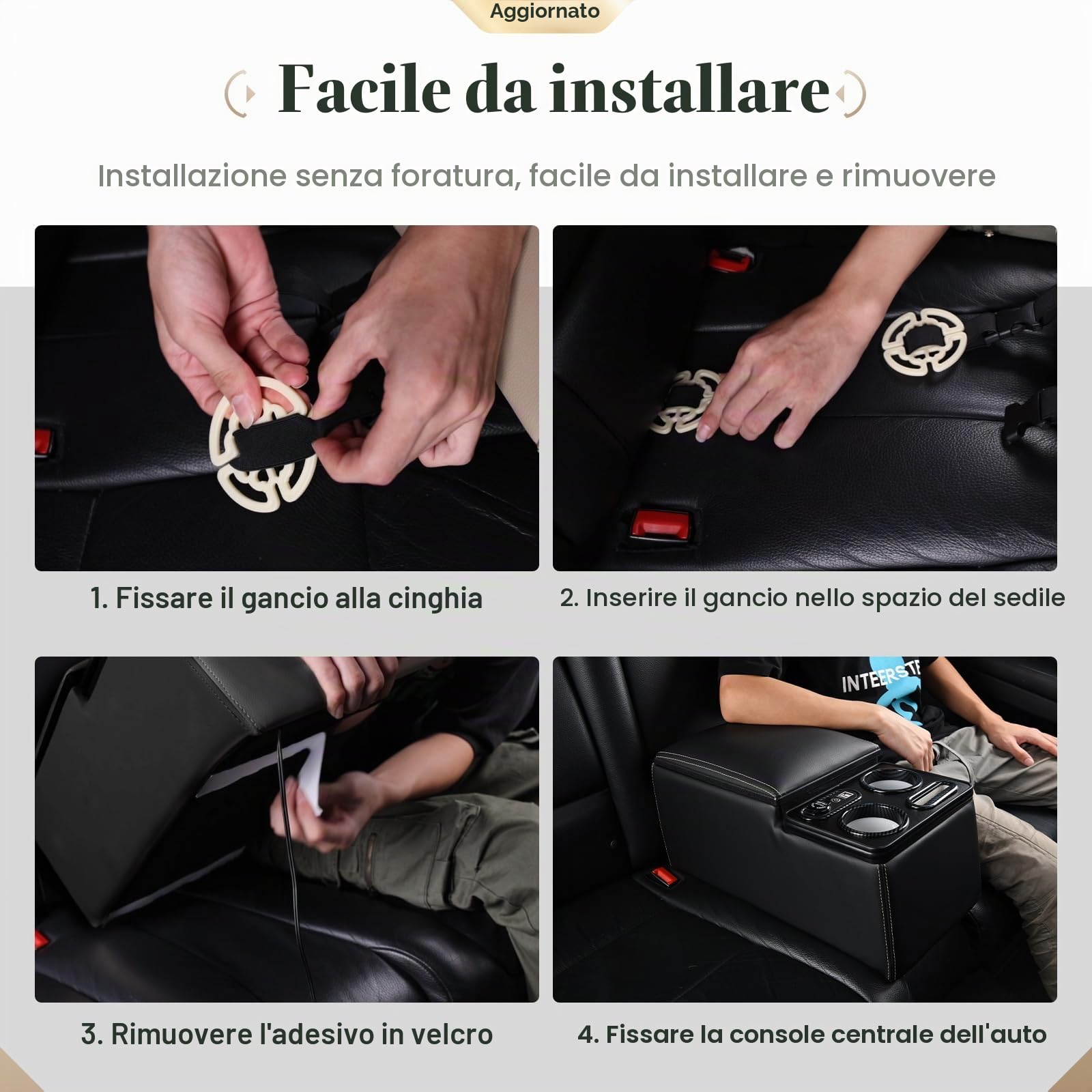 Coverado Console del centro auto in Pelle, Universale Braccioli Centrale Auto, Console sedile posteriore con supporto della tazza + supporto telefono per auto (Aggiornamento, Nero)