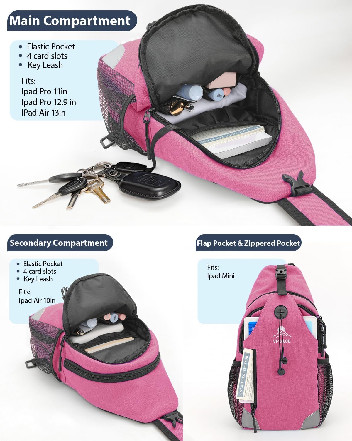 Structured Sling Backpack with Oversized Strap Pocket (Fits Power Bank) - Heavy Duty Water Resistant Crossbody Bag for Tech & Travel - Thick Padded Bottom Anti-Theft Daypack (Fits Tablet/Console) - Image 5