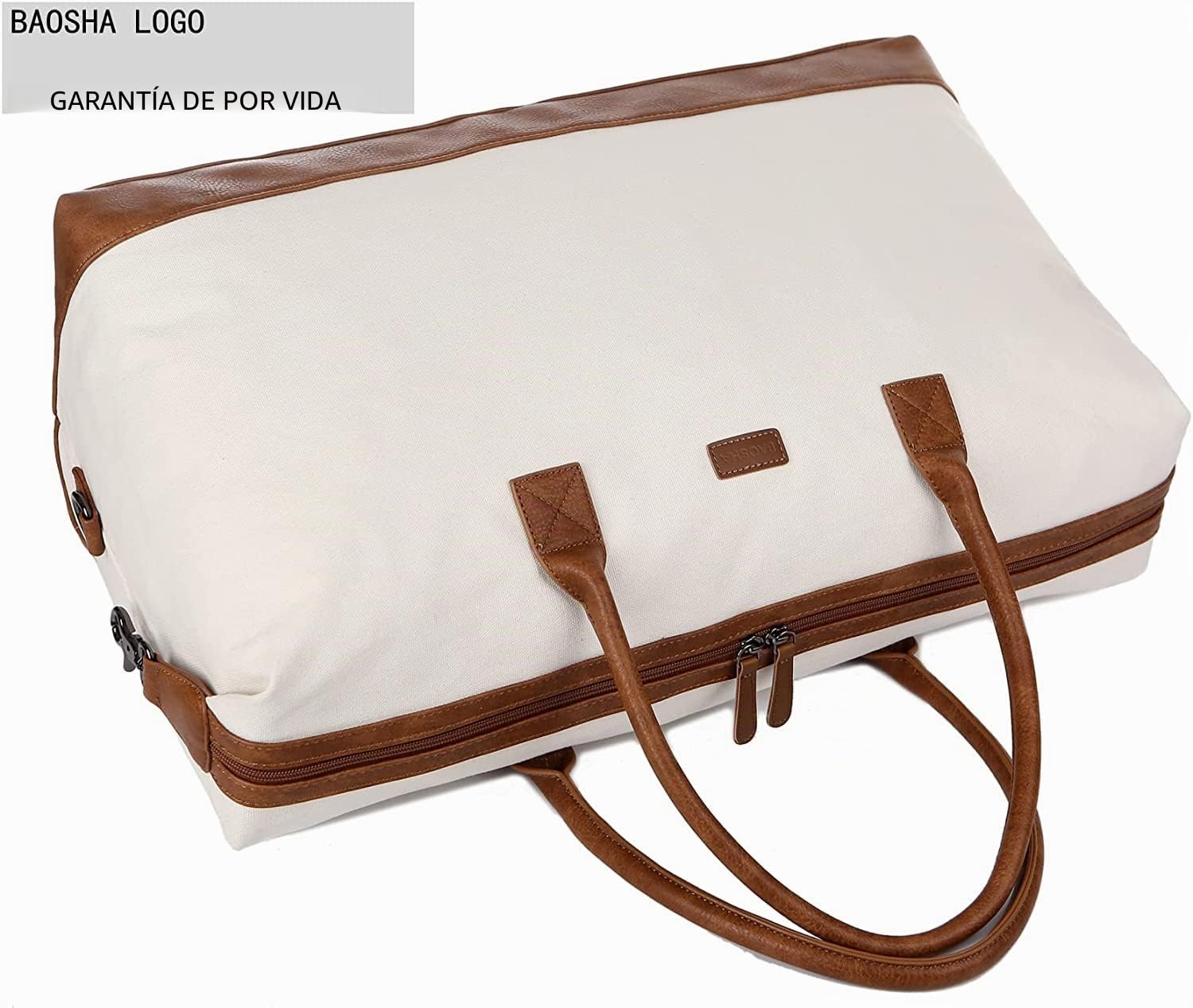 BAOSHA Bolsa de Lona para Mujer, Bolsa de Viaje Grande con Neceser HB-14, Beige/Blanco