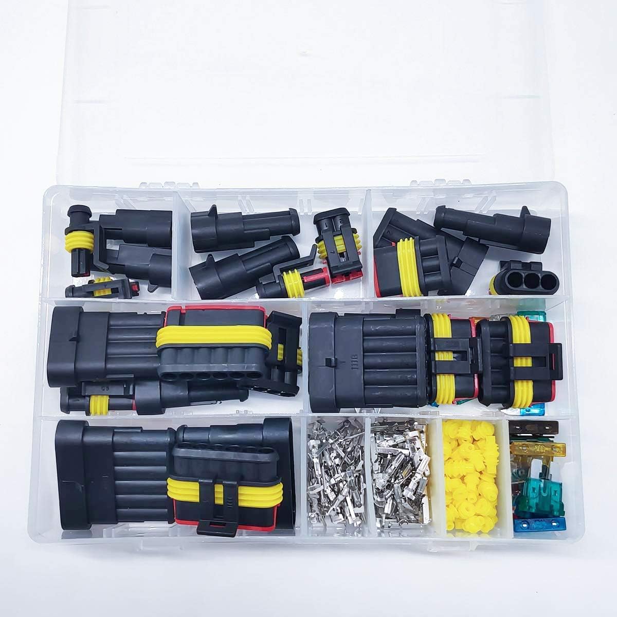 240Pcs/Pack Waterproof Car Motorcycle Auto Electrical Wire Connector Plug Kit Terminal Assortment 1 2 3 4 5 6 Pin Way with Blade Fuses