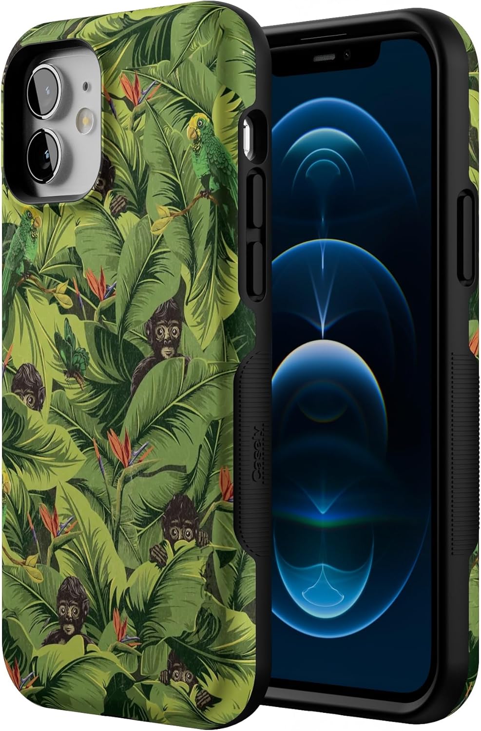 Casely iPhone 12/12 Pro Case | Sneaky Monkeys | Frida Kahlo Jungle Floral | Bold Protective Design | Compatible with MagSafe