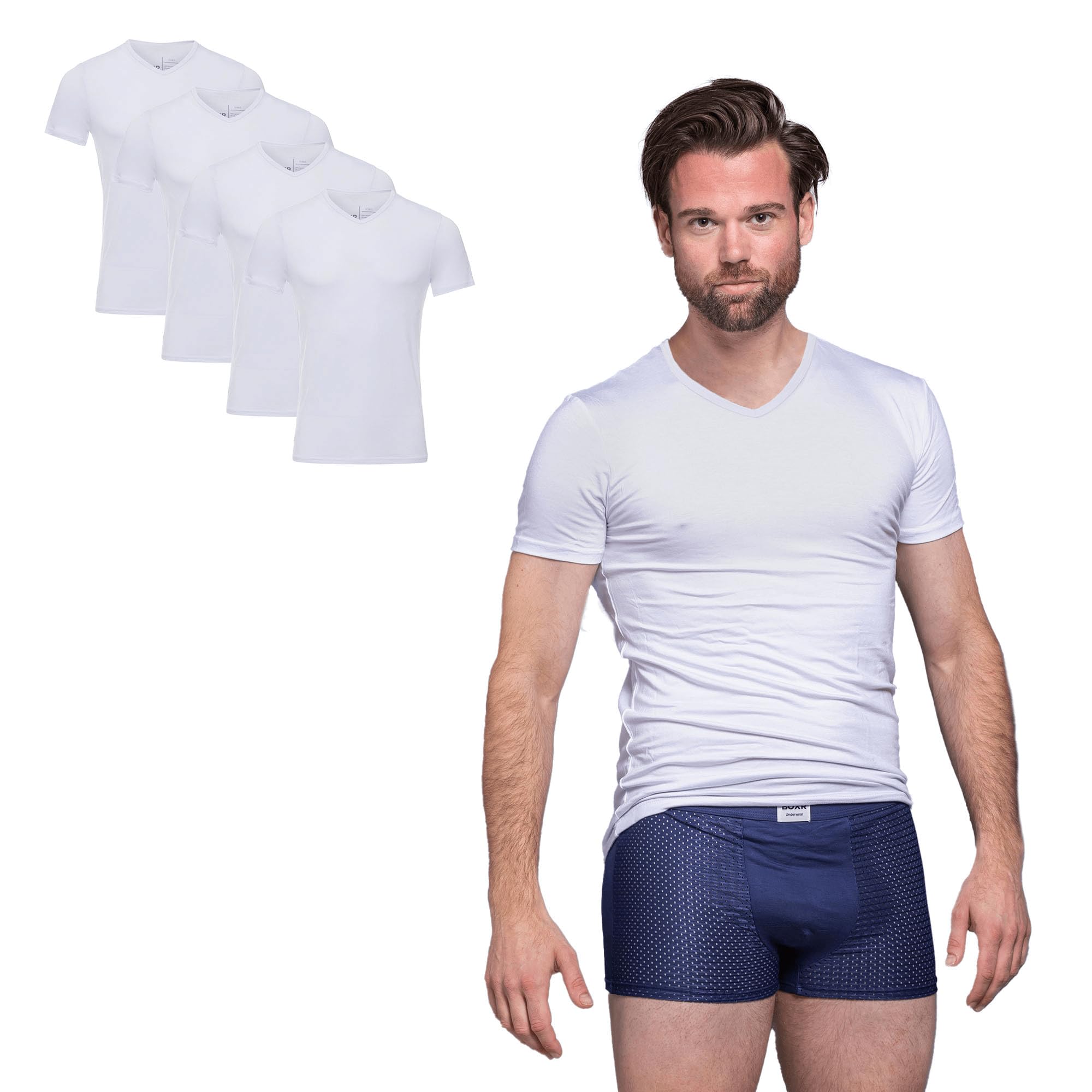 BOXR Underwear - Koszulka bambusowa z dekoltem w serek - Zestaw 4 sztuk - Biały i Czarny - S-3XL - Wygodny - Oddychający - Lekki - Krótki rękaw - Wysokiej jakości bielizna