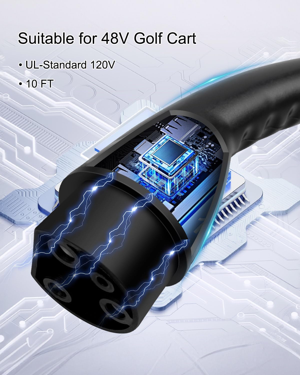 Charging Power Cord Assembly Fits for Evolution EV ICON EV Models Replaces 2.04.0620, 120V Golf Cart Charger Power Cord, Black