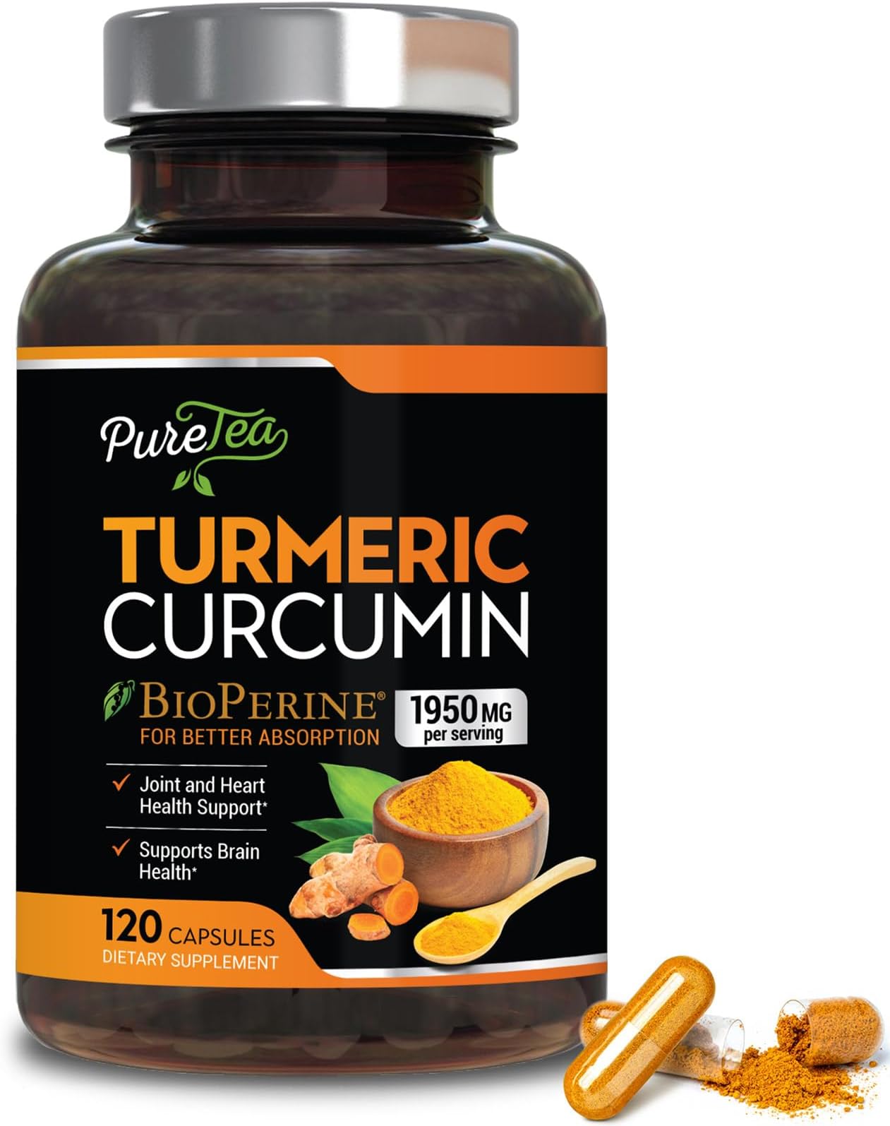 Turmeric Curcumin Supplement 1950mg - 95% Curcuminoids with Organic Turmeric & BioPerine Black Pepper Extract for Best Absorption, Natural Vegan Joint Support, Non-GMO, Bottled in USA - 120 Capsules