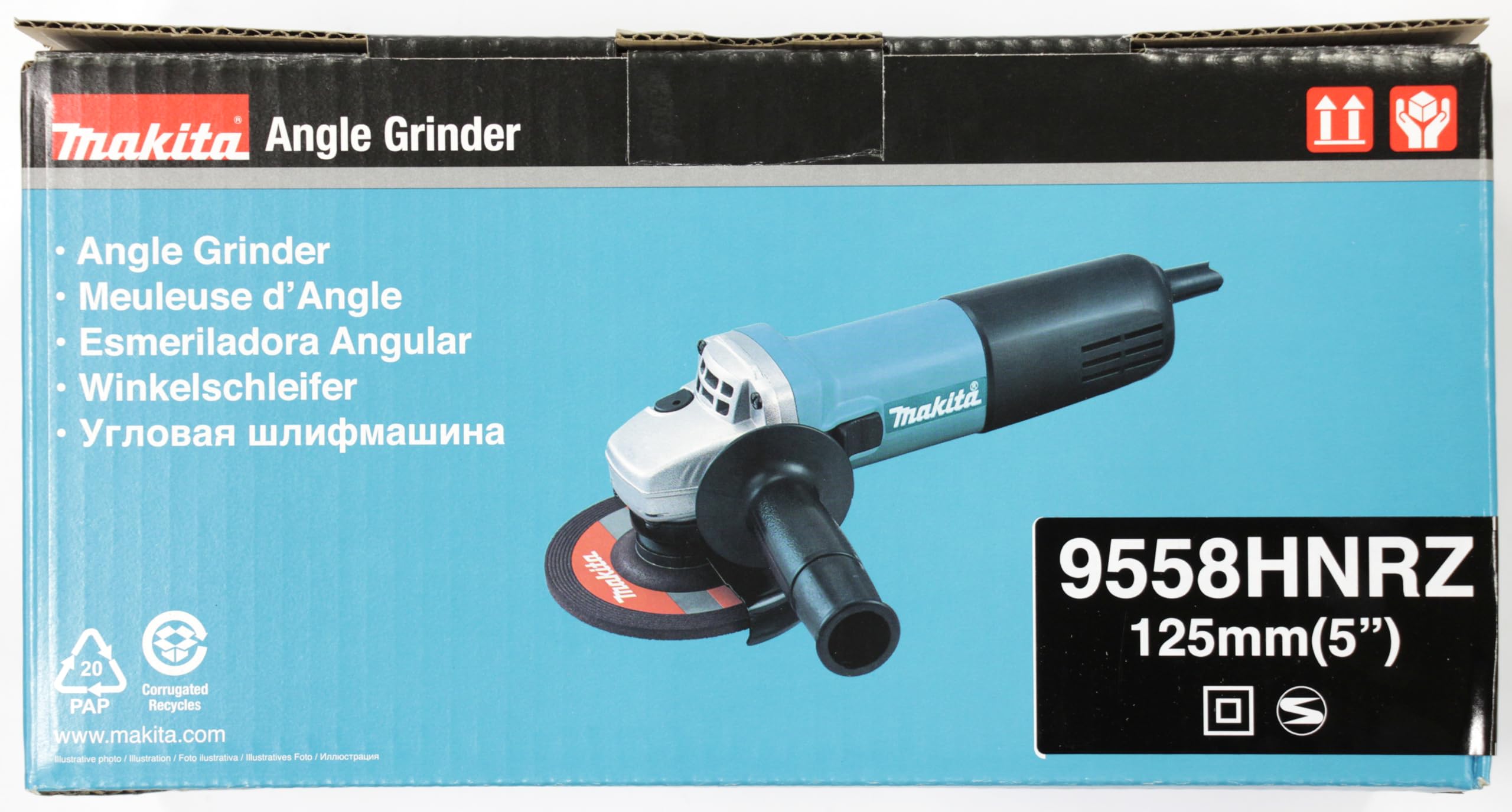 Makita 9558HNRZ - Amoladora angular de 125 mm de diámetro, 840 W de potencia, con cubierta protectora y cable de alimentación