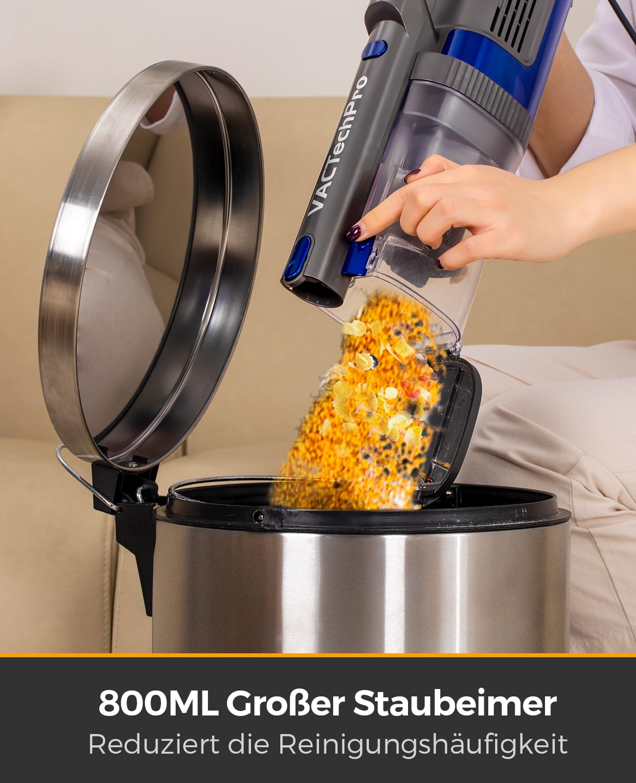 VACTechPro 60KPa/680W/7M Staubsauger, Staubsauger mit Kabel | Mit 800ML Staubbehälter,Stielstaubsauger mit Kabel und ergonomischem Doppelgriff,speziell für Hartböden