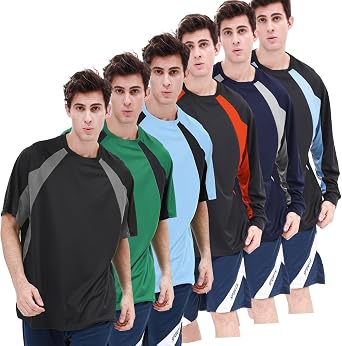 6 PackMens Active Quick Dry Crewneck Color Block T-Shirt [3Short +3Long Sleeve] Running Gym Workout Sun Protection Tops