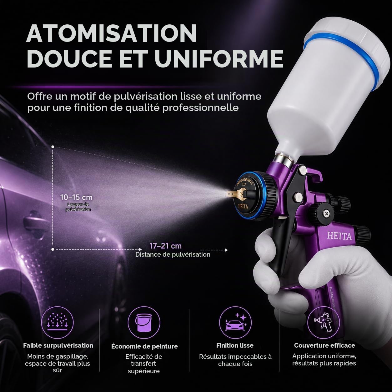 HVLP Pistolet à Peinture, HVLP Pistolet Peinture Air Comprimé avec 600ml Capacité 1,3mm Buses, Professionnel Pistolets pulvérisateurs d'air à Alimentation pour Peinture Automobile Et Meubles | Pistolet A Peinture Pneumatique Pistolets PulvéRisateurs De Pe