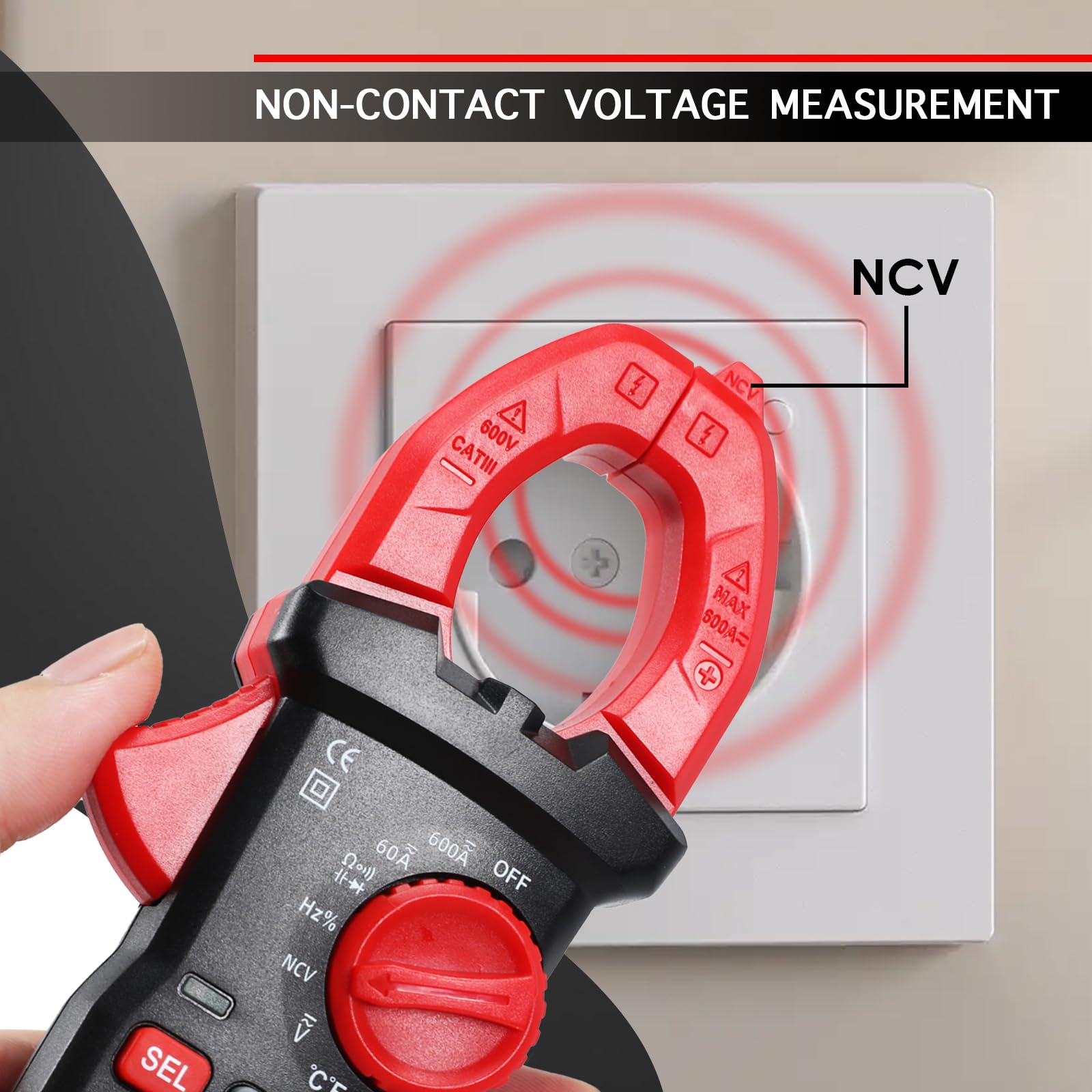 Pinza Amperometrica Multimetro Corrente AC/DC con Sonda Temperatura, Tester NCV Tensione Senza Contatto, Auto-Range 6000 Counts, Frequenza, Resistenza, Capacità – Per HVAC, Auto, Elettricità