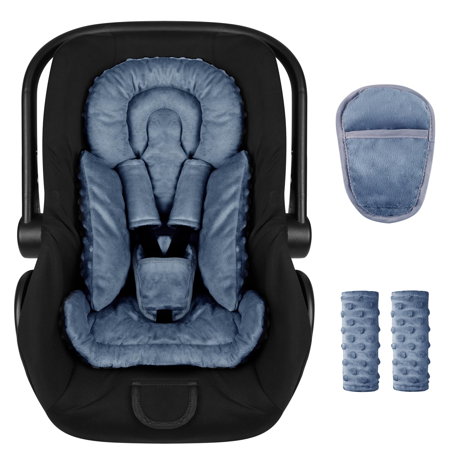 Inserto de asiento de coche para niño y niña, inserto de asiento de automóvil 3 en 1 para recién nacido con almohadillas de correa, soporte de cabeza de asiento de coche para cochecitos de