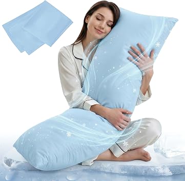ELNIDO QUEEN Cooling Body Pillow Insert with Cover Breathable Long Body Pillow for Side Sleepers, Soft Support Bed Pillow for Adults, 20x54 Inches Blue