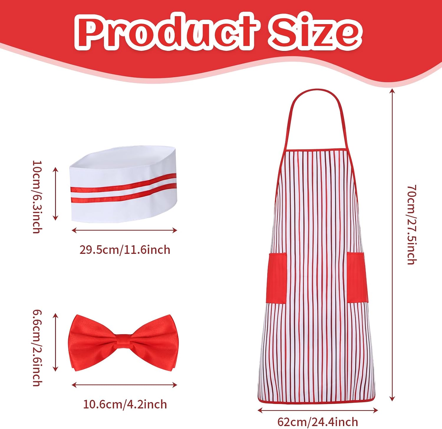 4PCS Popcorn Costume Adult Hot Dog Waiter Cosplay Baker Cook Cap Bowtie Adjustable 50s Carnivals Food Trays Party Props