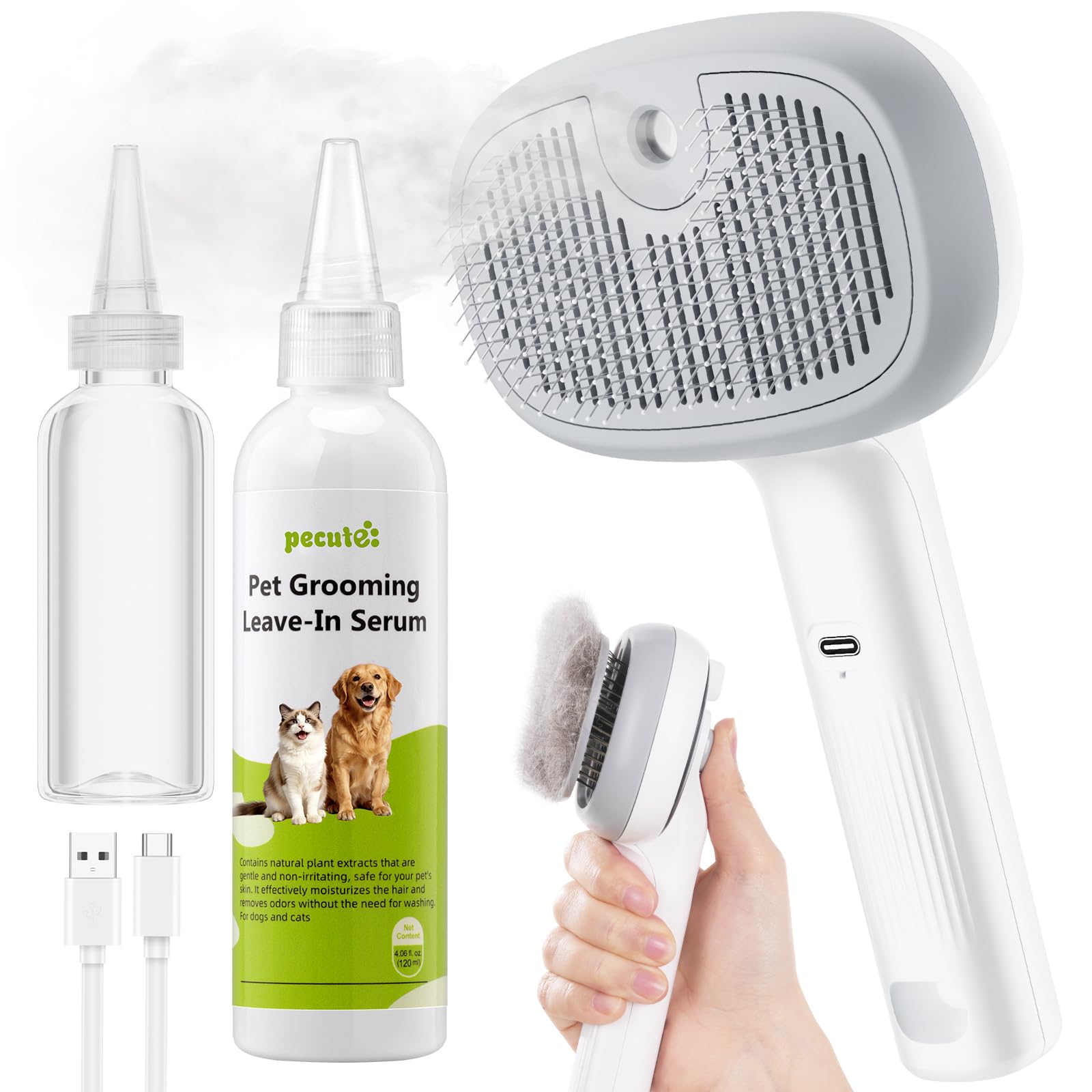 Pecute Essential Oil Cat Steam Brush, Cool Mist Anti-Static for Cats Dogs