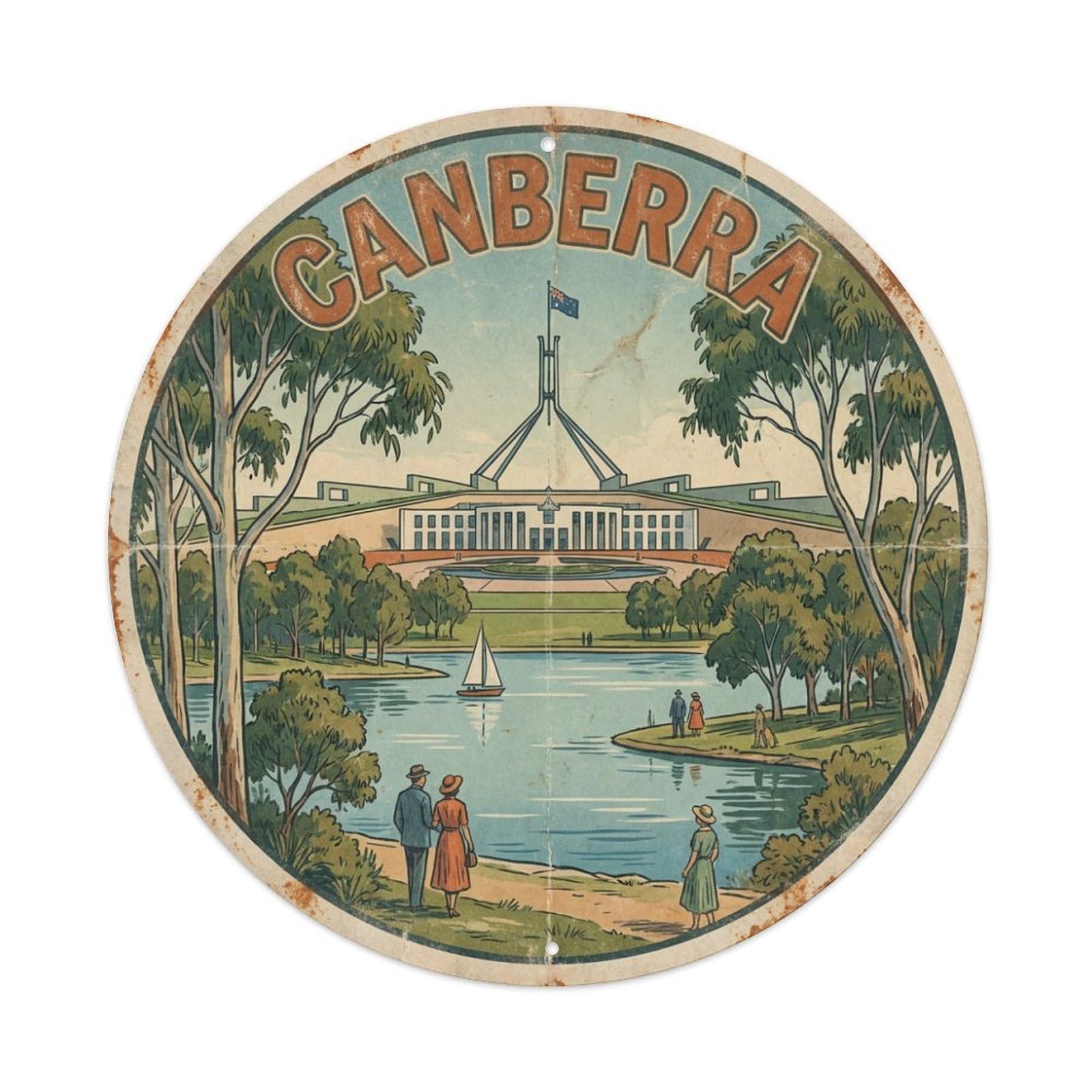 Vintage Travel Australia Canberra Metal Tin Sign
