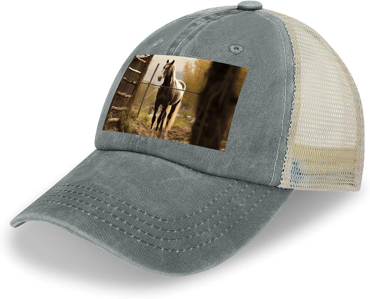 Fence and Horse Sport Hat for Men Women Hollow Cowboy Hat Adjustable Baseball Cap Apparel Gifts Accessories
