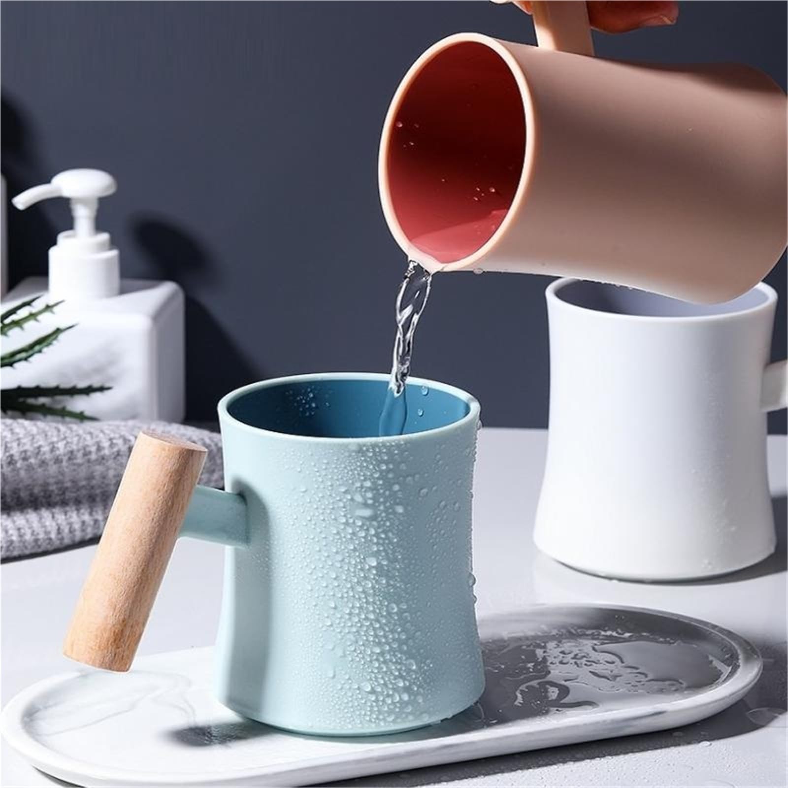 Manico in Legno for Tazza for collutorio da 2 Pezzi per Spazzolini e Dentifrici | Tazza for spazzolare e lavare Dormitorio Semplice tazza for spazzolino da denti for coppia domestica(White)