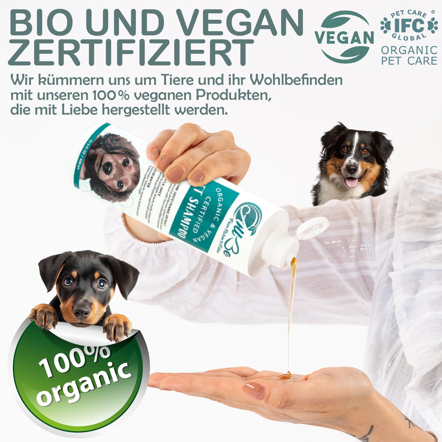 Hundeshampoo 400 ml - 3 Stück - Bio -100% Vegan-Tierwaschmittel-Katzenshampoo - Sicher für Normale, juckende, empfindliche und trockene Haut - desodorierende und feuchtigkeitsspendende (3 Pack)