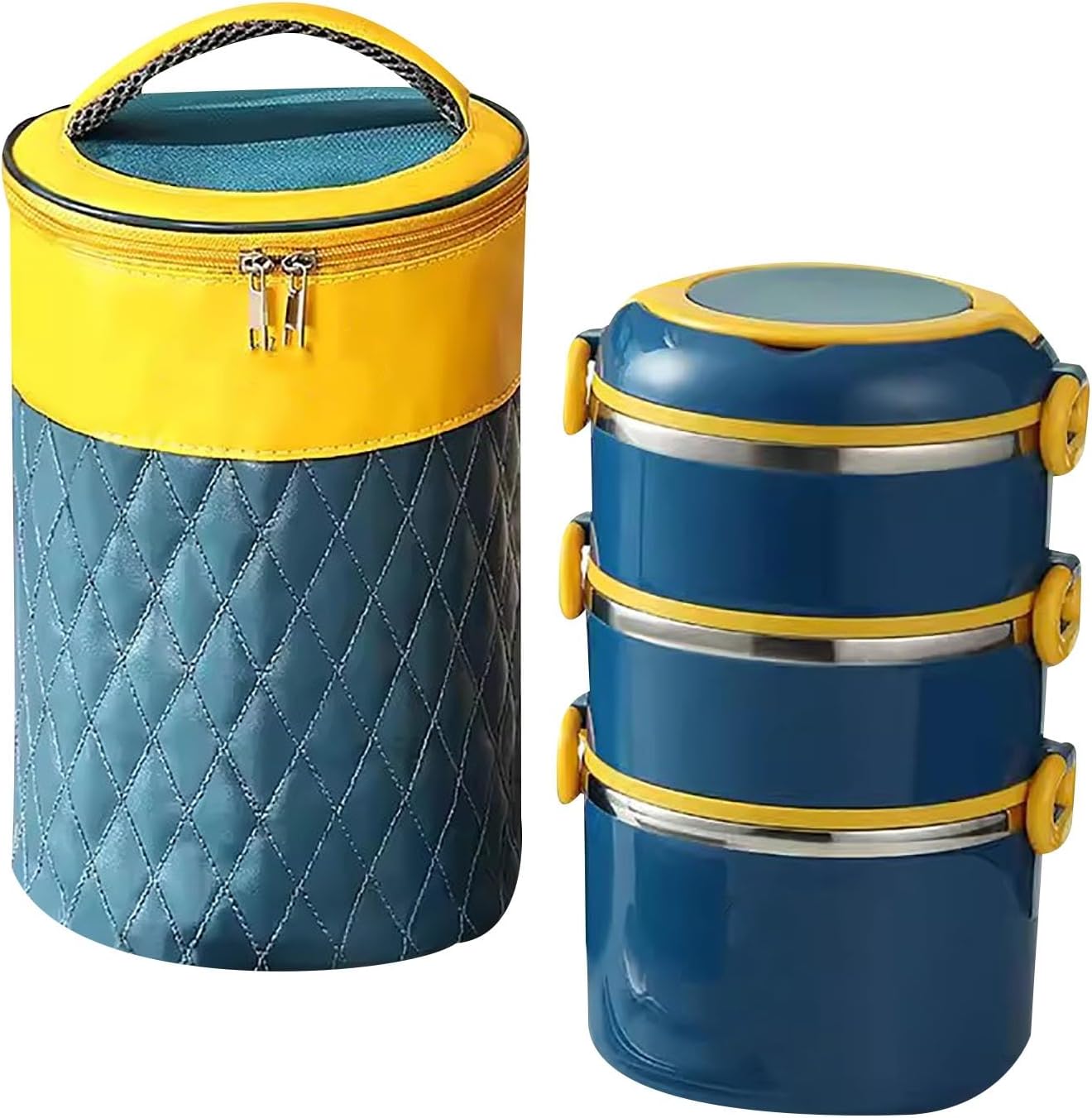 Lunch box, Bento box, Insulated Lunch bag, Stackable Stainless Steel Insulated Lunch Box, Large Capacity Lunch Boxes with Lunch Bag, Cutlery(Yellow,Large)