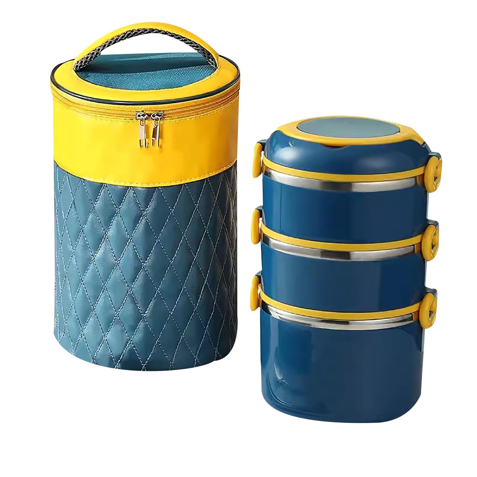 Fiambrera, Bento box, Bolsa de Almuerzo Aislada, Lonchera Apilable de Acero Inoxidable con Aislamiento, Loncheras de gran Capacidad(Yellow,Large)