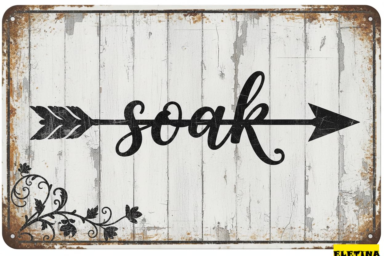Vintage Metal Tin Sign for Man Cave Soak En Wall, Vintage Country Bathroom Decor Home Laundry Room, 8x12 Inch