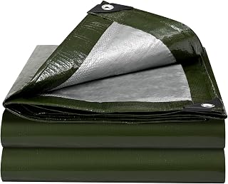 3 Pack Tarp, 10x10 Feet Army Green 8 Mil Thick Poly Tarps Waterproof, Multipurpose Protective Cover with Reinforced Grommets and Edges for Emergency Rain Shelter,Camping Tarp, Tent, Boat,RV,Car
