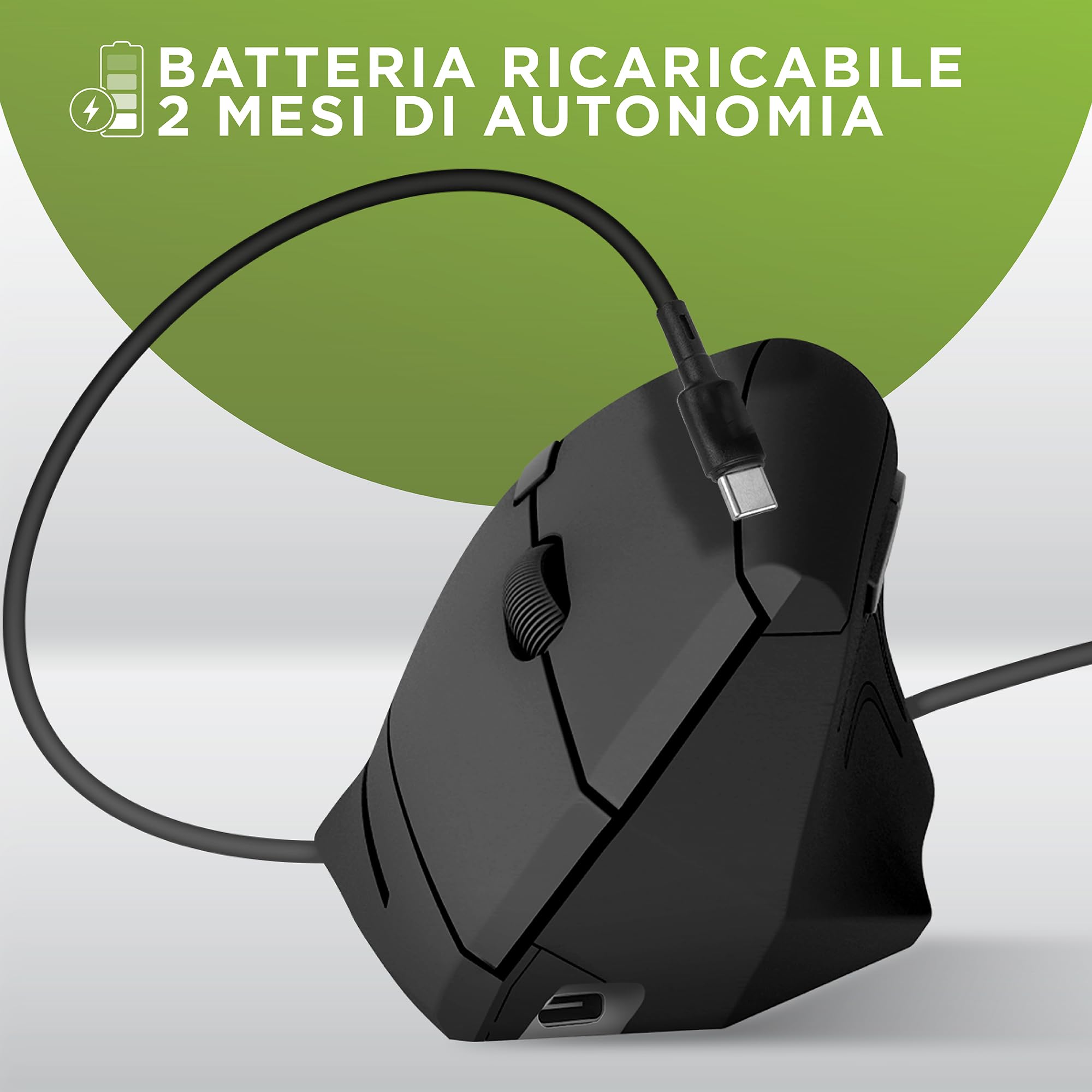T'nB - Mouse Verticale Ergonomico Wireless, Inclinazione 53°, Riduce il Dolore al Polso, Bluetooth/USB-A, Tasti Avanti/Indietro, Comfort Ottimale - Nero