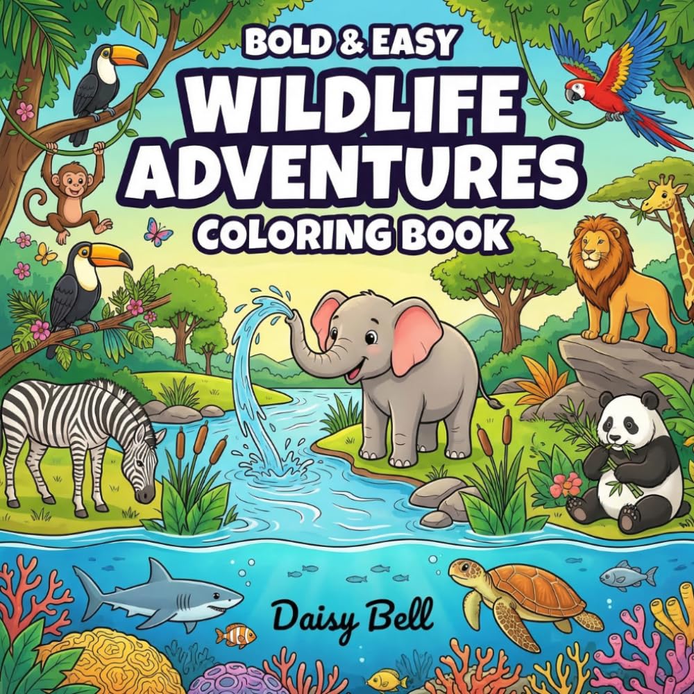Wildlife Adventures: Fun And Educational Animal Coloring Book For Kids Ages 4 And Up Featuring Ocean Jungle And Safari Creatures With Bold Easy To Color Outlines