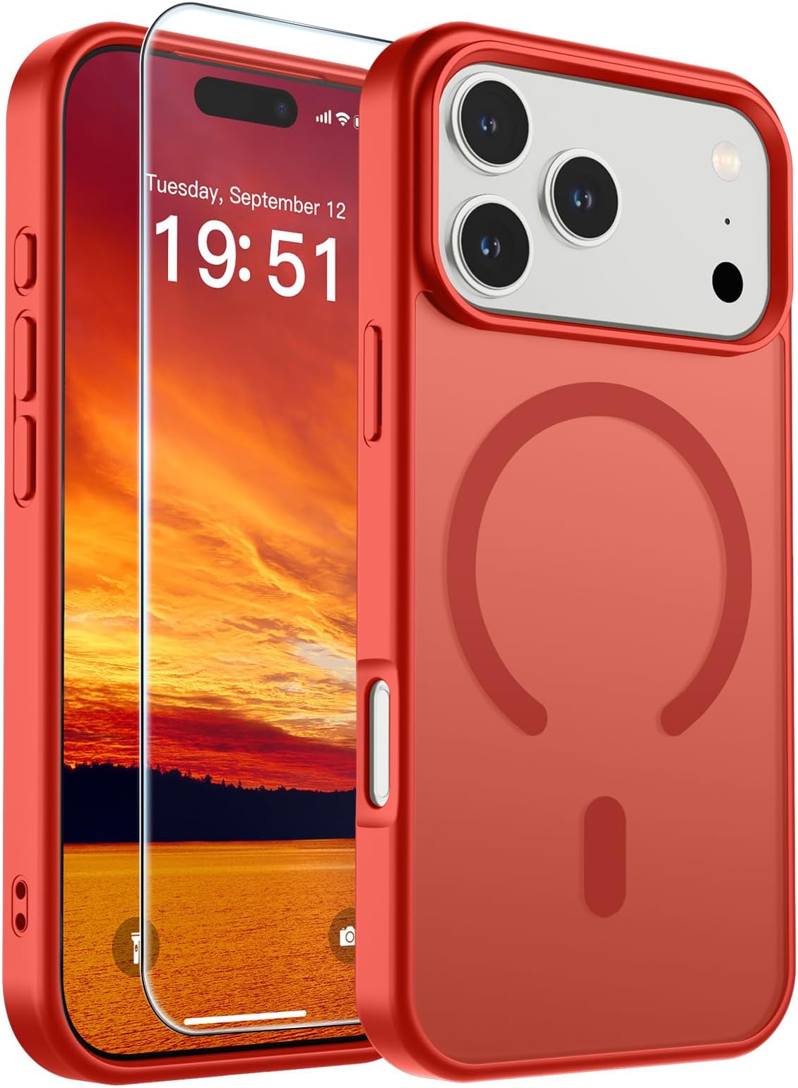 SUPFINE Magnetic for iPhone 17 Pro Case (Compatible with MagSafe)(Military Grade Drop Protection) Translucent Matte Shockproof with Anti-Fingerprint Phone Cover 2025,Red