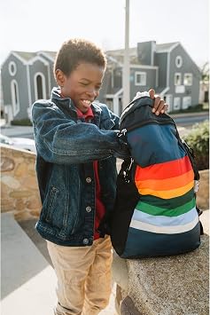 ChicoBag Travel Pack rePETe Recycled Backpack w/Built-In Pouch & Carabiner Clip | Perfect for Outdoor Activities | Eco-Conscious Packable Reusable Bookbag | Retro Stripe (Pack of 1)