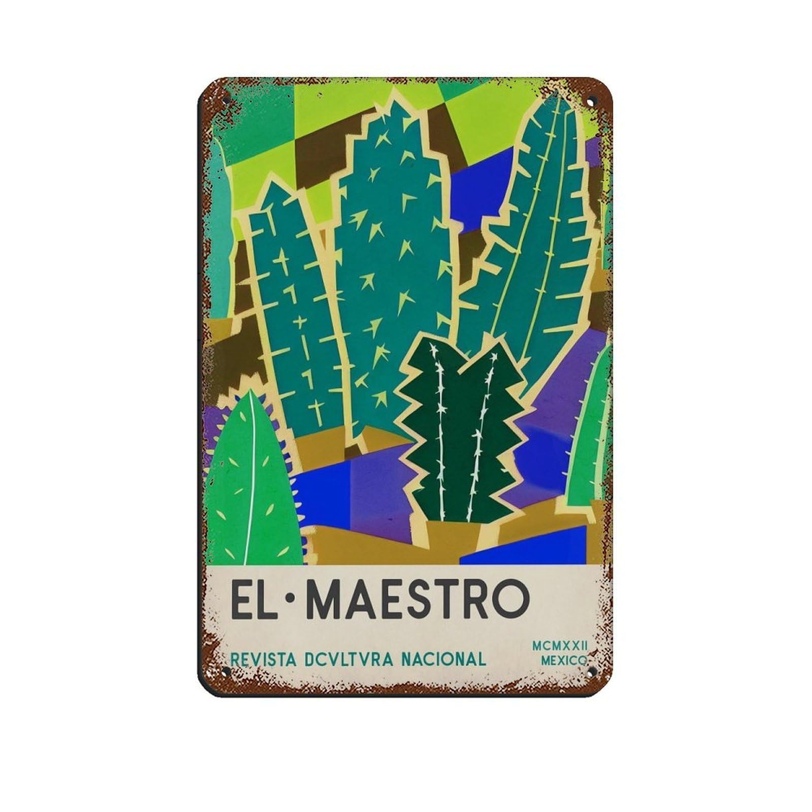 Mexican Art,Cactus Art,El Maestro Magazine Tin Sign Vintage Metal Pub Club Cafe Bar Home Wall Art Decoration Poster Retro 8x12inch(20x30cm)