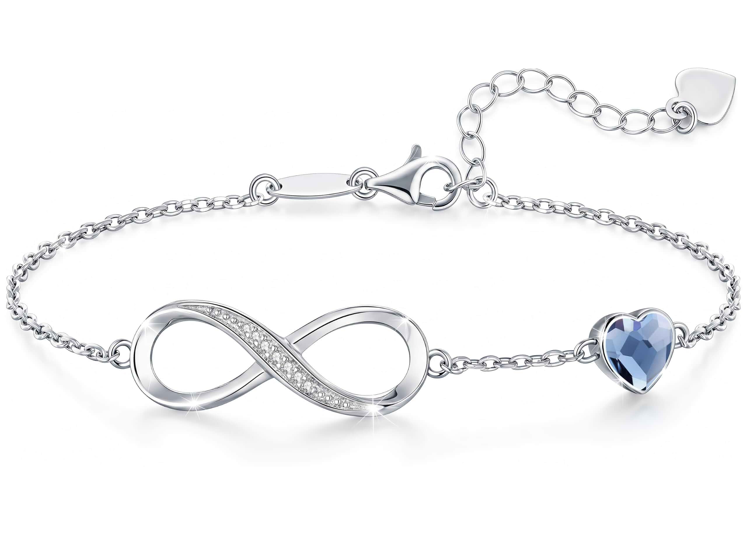 CDE 925 Sterling Silver Infinity Birthstone Bracelet Jewelry Gift for Women Hypoallergenic,Non Tarnish,Heart CZ,Nickel-Free & Lead-Free,Anniversary Christmas Birthday Idea Gifts for Wife Girlfriend Her