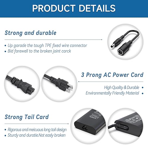 Miniatura 3 de Cargador para laptop de 65 W compatible con la serie Dell Latitude y más reemplazo de adaptador de CA de computadora de 0.291 in* 0.197 in