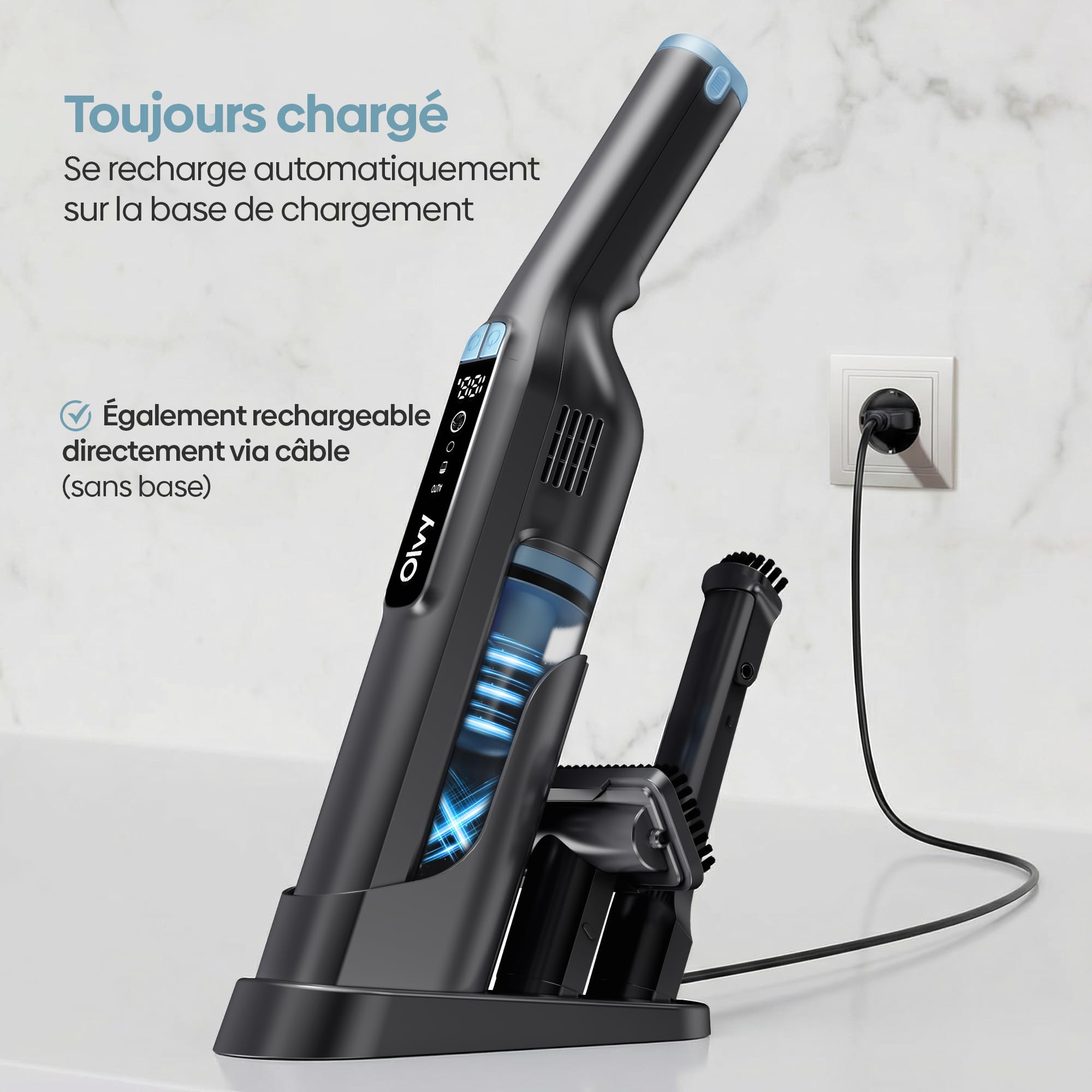 Olvy HC32 Pro Aspirateur à Main sans Fil – 22 kPa Puissance d’Aspiration, Moteur 250 W, 3 Vitesses, Jusqu’à 35 Min d’Autonomie, Écran LCD, Filtre HEPA, Aspirateur Voiture Portable avec Accessoires