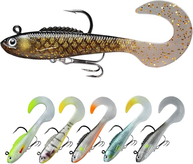 TRUSCEND Fishing Lures for Pike Trout, Soft Plastic Lures Swimbaits for Bass Fishing, Pre-Rigged Ultra-Sharp BKK or VMC Hooks, Perch Jigs Artificial Bait, Fishing Tackle for Saltwater & Freshwater