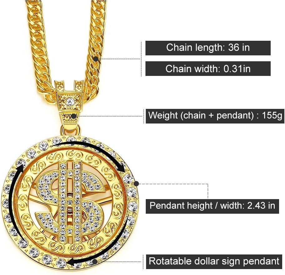 NYUK Costume Golden Chain for Men Spinner Dollar Sign Necklaces 36 Inches - Image 4