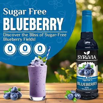 Syruvia Sugar-Free Vanilla Coffee Syrup & Sugar-Free Blueberry Syrup - 25.4 fl oz. Premium Coffee Flavoring Syrup. 0 Calories, Kosher, and Gluten-Free. Ideal for Enhancing Drinks, Desserts, and More.