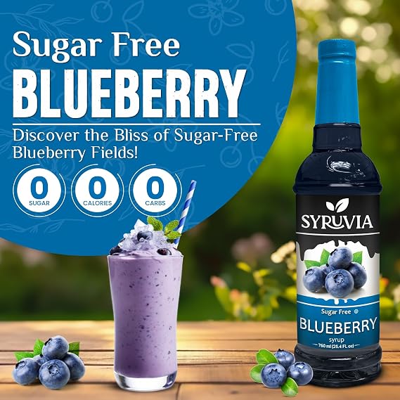Syruvia Sugar-Free Vanilla Coffee Syrup & Sugar-Free Blueberry Syrup - 25.4 fl oz. Premium Coffee Flavoring Syrup. 0 Calories, Kosher, and Gluten-Free. Ideal for Enhancing Drinks, Desserts, and More.