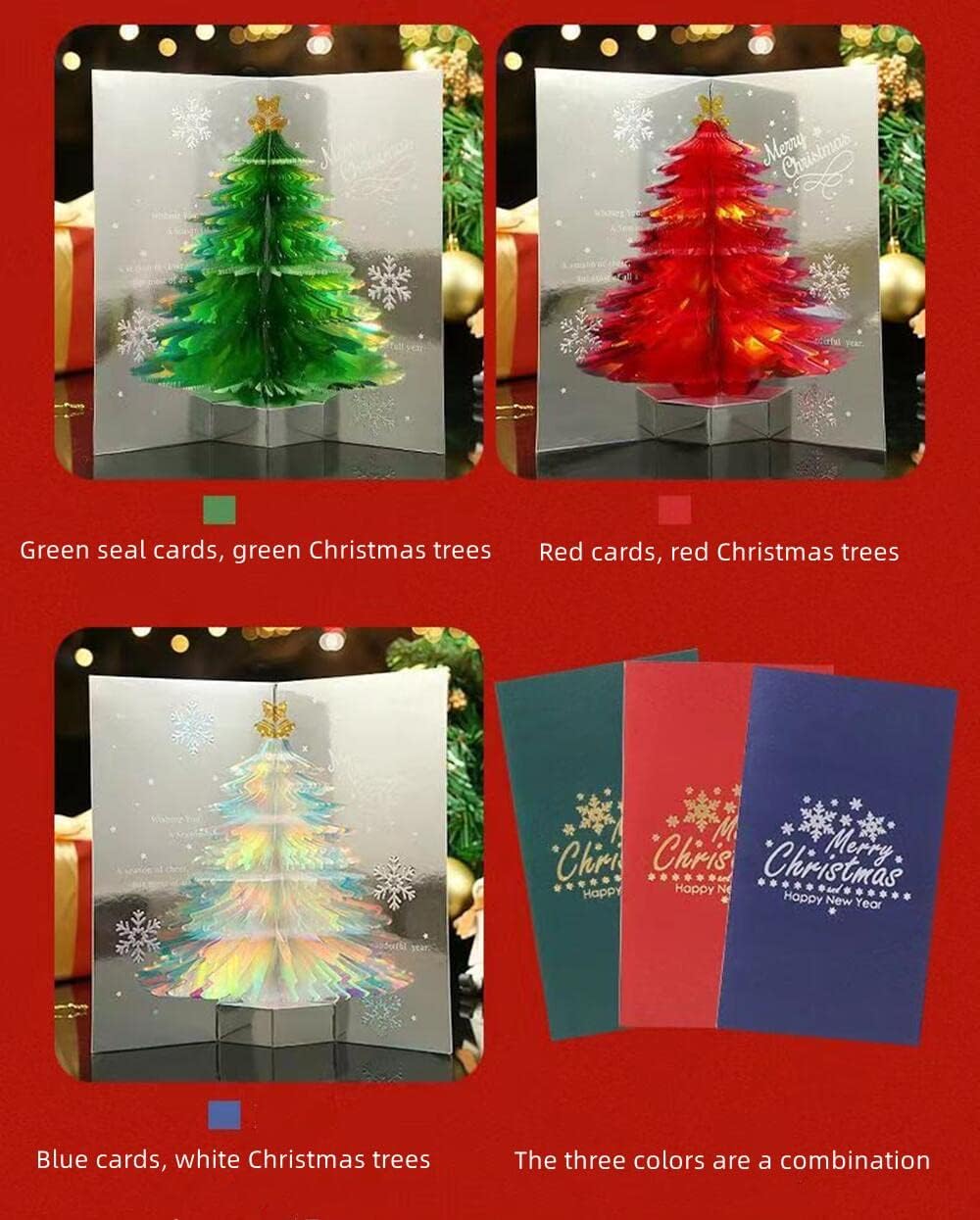 Lot de 3 cartes de vœux pour sapin de Noël 2024, vous pouvez laisser un message avec une enveloppe, adaptées pour envoyer des amis et des parents, des petites amies, de la famille, des collègues, des