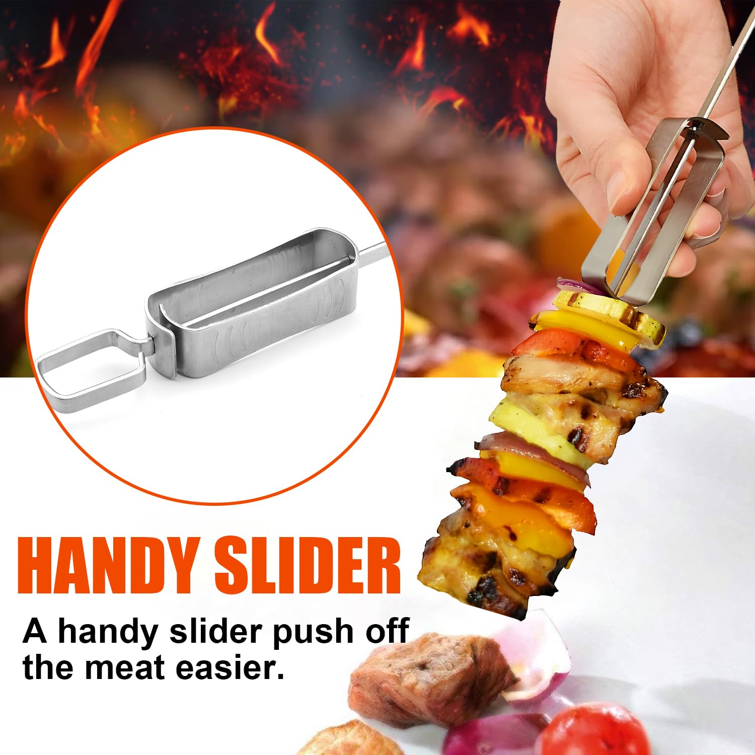 Spiedini per barbecue, in acciaio inossidabile 304 di alta qualità, 38 cm, resistenti bastoncini per kebab per grigliare, riutilizzabili e lavabili in lavastoviglie (10 forchette)