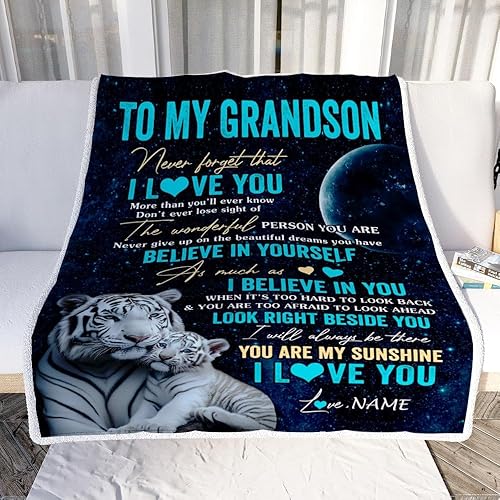 Miniatura 2 de Manta personalizada con texto en inglés To My Grandson from Grandma Grandpa Never Forget I Love You, manta de forro polar personalizada con texto en