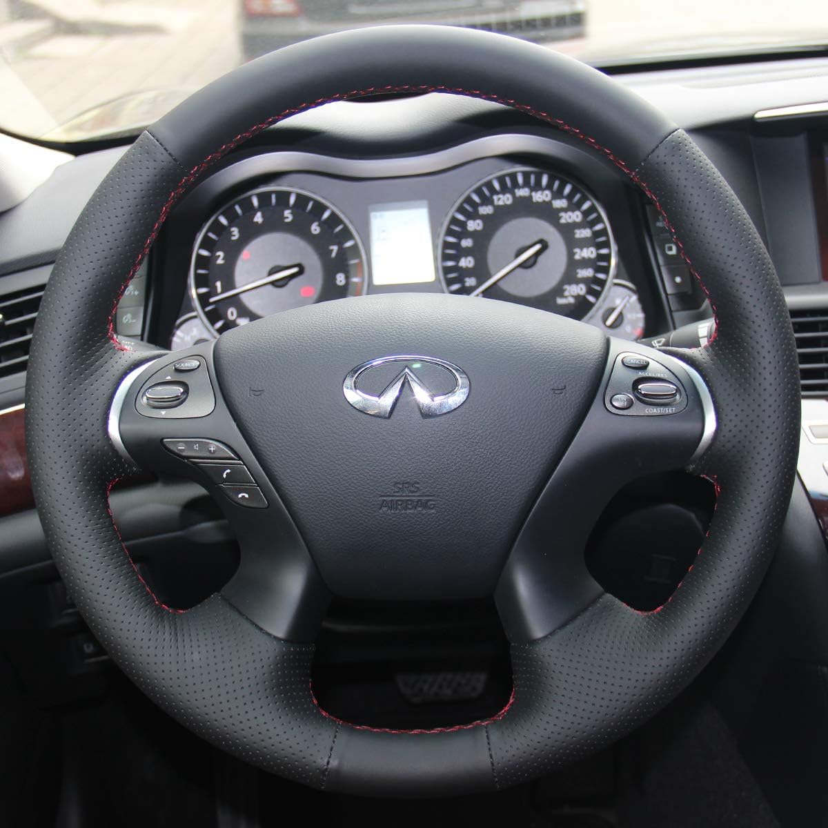MEWANT Steering Wheel Cover for Infiniti JX35 / M M35 M37 M56 / Q70 / QX60 for Nissan Murano/Pathfinder Custom DIY Leather Steering Wheel Covers Wrap